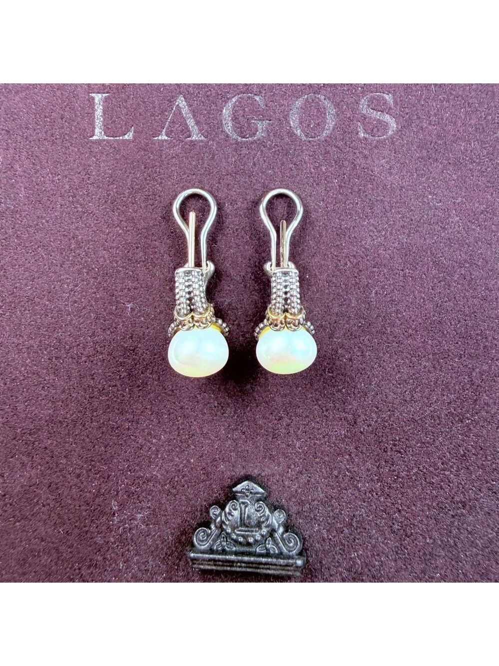 Lagos Luna Caviar Cultured Pearl Drop 18k Gold & Sterling Silver 925 Earrings